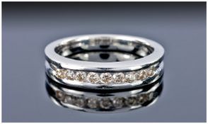 14ct White Gold Diamond Ring, Channel Set Round Modern Brilliant Cut Diamonds. Stamped 585, Ring