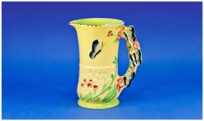 Burleigh Ware 1930`s Butterfly Handle Yellow Jug. Butterflies and flower decoration. number 7019. 8