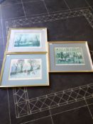 Three Framed Helen Bradley Pencil Signed Colour Prints. Art embossed stamp to lower left. 15 by 11
