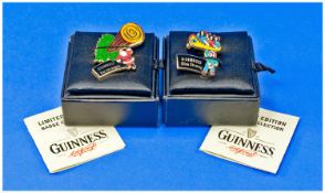 Guinness Limited Edition Badges, 1. Guinness Him Strong, Red Indian, number 1711 with canoe, 2.