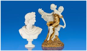 White Resin Classical Female Bust, raised on a pedestal, 13 inches high, together with a Classical