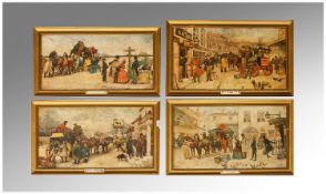 Set of Four Framed Victorian Oilographs, comprising `Mr. Pickwick & his friends arrive at the ``
