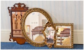 Collection of Four Mirrors, comprising an early 20th century beech framed wall mirror, AF to top,