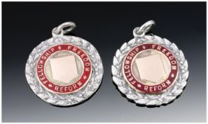 The Fellowship Of Freedom & Reform. A Pair Of Scarce Silver Gold & Red Enamel Fob Medallions With