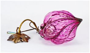 Cranberry Glass Pendant Light Fitting, the six lobed, twisted, inverted onion dome shaped shade