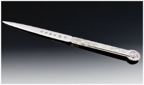 Silver Letter Opener With Feature Hallmark, Dated For 2000.