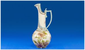 Royal Doulton Faience Painted Flower Ewer/Jug. Circa 1880 with applied and raised decoration,