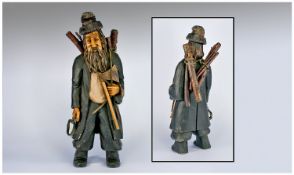 A Vintage Wooden Fine Carved and  Hand Finished Figure of a Jewish Woodcutter with axe and a bunch