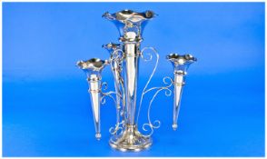 Edwardian Silver Plated 4 Branch Table Epergne with large trumpet shaped vase to centre, resting on