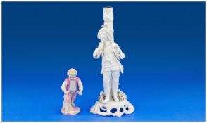 Dresden Figural Candlestick and Small Figure, Meissen style white glazed figure of a young man in
