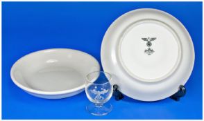 Two 1941 Rosenthal White Ceramic Dishes, Marked And Dated To Reverse With Swastika. Together With A