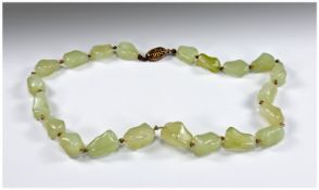 Early To Mid 20thC Jadeite Necklace, Of Slightly Graduating Free Form, Length 18 Inches.