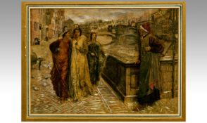 Framed Highlighted Print, after famous Florence painting. c.1900. 9.75 x 7 inches.