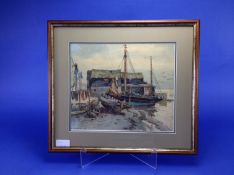 L. Weightman Boat Yard Scene. Signed and dated 1917. Mounted and framed behind glass. 10 x 11