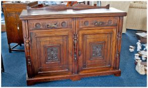 Late Victorian Walnut Side Cabinet, fitted with two drawers over two doors, shaped plinth base,