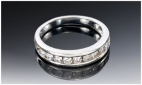18ct White Gold Eternity Ring, Channel Set Round Modern Brilliant Cut Diamonds, Hallmarked Rubbed,