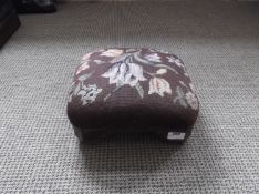 Small Edwardian Footstool, with parquetry inlay to frame, woolwork covering.