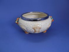 Clarice Cliff Chrome Banded Large 3 Footed Fruit Bowl `Celtic Harvest` Design. Circa 1930`s. 9`` in