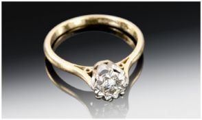 18ct Gold Single Stone Diamond Ring Illusion set. Hallmark Birmingham 1977