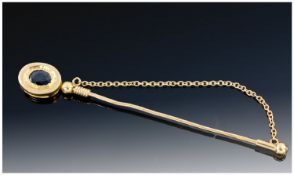 An Early Twentieth Century Ladies Eighteen Carat Gold and Sapphire Set Stick Pin with Safety Chain.