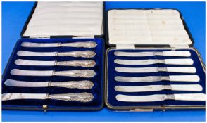 Set of Six Silver Handled Butter Knives, the handles hallmarked for Sheffield 1913, boxed, together