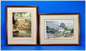 Pair of Judy Boyes Limited Edition Signed Prints. 1. `Summer Pool Kentmere` 368/850. 2. `Cottage