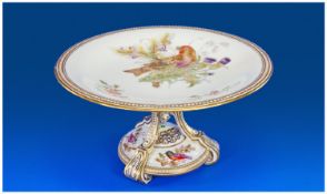 Royal Worcester Dessert Comport, the hand painted shallow dish decorated with a large scene of a