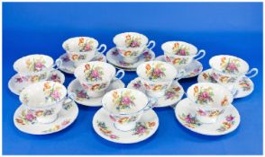 Shelley 1940`s 10 Cups and Saucers `Davies Tulip`, bunches of flowers, pattern no 2267.