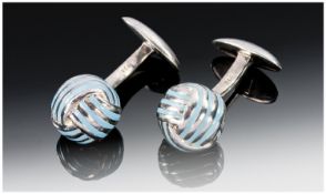 Aquascutum. A Fine Pair of Silver and Light Blue Enamel Cufflinks. Fixed links and fastenings