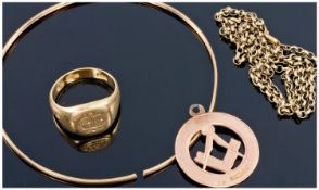 A Collection of 9 Carat Gold Jewellery comprising 9 carat gold  ring, 9 carat Masonic medal , 9
