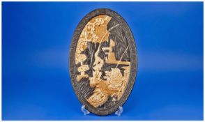Bretby-oval Shaped Wall Plaque. Japanese Scene, 15 inches high.