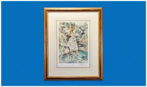 Two Unframed Louis Iscart Coloured Prints, one of a girl draped in the American flag and a girl