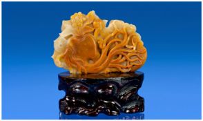 Chinese, Carved, Shoushan Stone Model Of Lingzhi, with a similar quality carving to the reverse. It