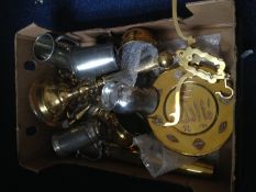 Box of Assorted Metalware, including pewter tankard, various brass and copper items, including