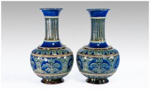 Doulton Lambeth Pair of Very Fine George Tabor Signed Vases with incised and tube lined decoration.