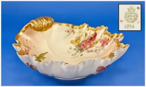 Royal Worcester Blush Ivory Hand Painted Sea Shell Bowl. 1274 share number. Spring flowered gold