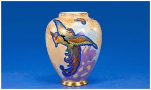 Carlton Ware Rare `Chinese Bird` Pattern Ovoid Vase, polychrome enamelled and gilt bird filling the