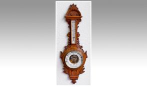 Victorian Fine Carved Oak Cased Banjo Barometer, Circa 1860. With Fine Quality Enamel Dial. Mercury