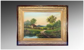 Oil on Canvas `River Landscape` (A Jackson) 27.5 x 22 inches. In gilt frame.