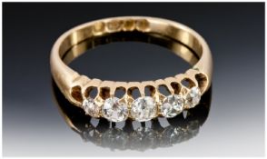 Victorian 18ct Gold Ladies 5 Stone Diamond Ring, cushion cut diamonds, est. 70pts. Hallmarked