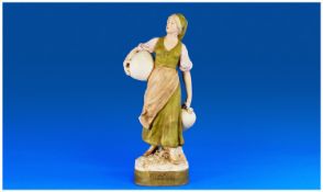 Royal Dux Figure. ``Lady Water Carrier``, number 2464, c.1900. Pink triangle to base. Stands 16
