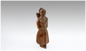 Trench Art, Small Wooden Carving Of A French Grape Carrier, Opens At The Middle To Reveal A