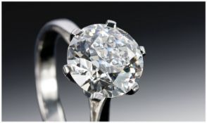 A Single Stone Brilliant Cut Diamond. Supported on a Platinum Shank. Diamond Weight 2.81 carats