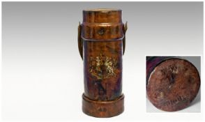 British Artillery 19th Century Leather Bound Cannon Ball Holder with British coat of arms to front.