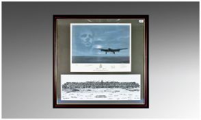 Aviation/WW II Interest, Large Signed Print showing a fighter jet landing and a shadowy portrait of
