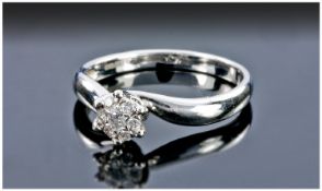 18ct White Gold Diamond Ring, Central Cluster Of Seven Round Brilliant Cut Diamonds, Stamped 18ct,