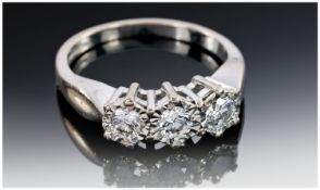18ct Gold Diamond Ring, Set With Three Round Brilliant Cut Diamonds, Illusion Set. Fully