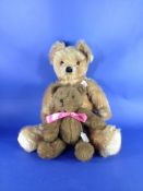 Long Golden Plush Haired Teddy Bear, cream chenille pads and paws, articulated arms, legs and head,