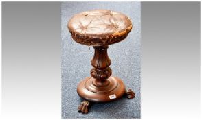 Early Victorian Rosewood Piano Stool, fitted with 19th century buttond leather upholstered seat,