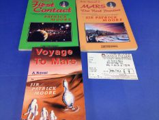 Three Signed Books By Sir Patrick Moore ``Voyage To Mars``, ``First Contact`` & ``Mars The Next